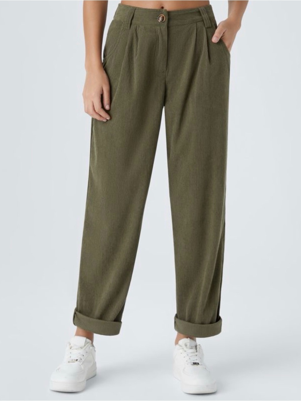 Halara Mid Rise Zipper Pocket Corduroy Casual Pants Green size Large